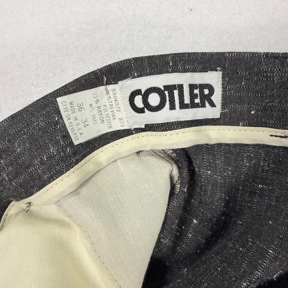 Vintage Cotler 36x34 Pleated High Waisted Trousers Charcoal Grey Slub Taper USA